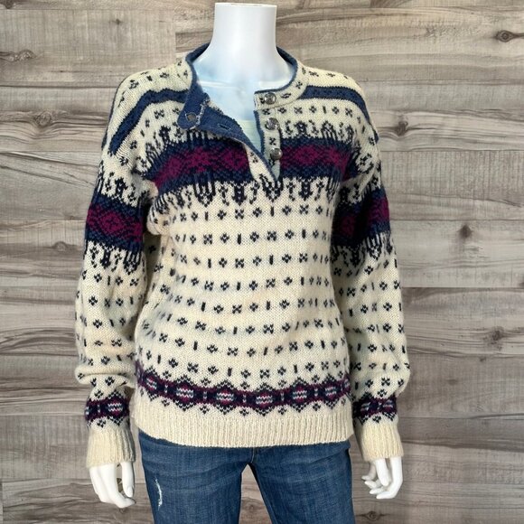 L.L. Bean Sweaters - Vintage LL Bean Knit Sweater With Ornate Metal Buttons Size M